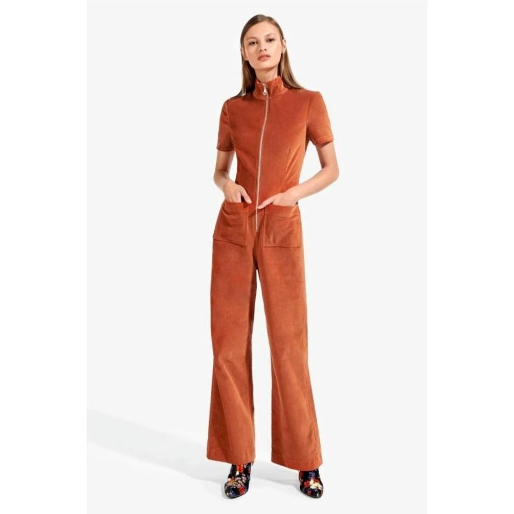 NWT STAUD ZIGGY DRESSY VELVET BOHO JUMPSUIT IN RUST MSRP $310